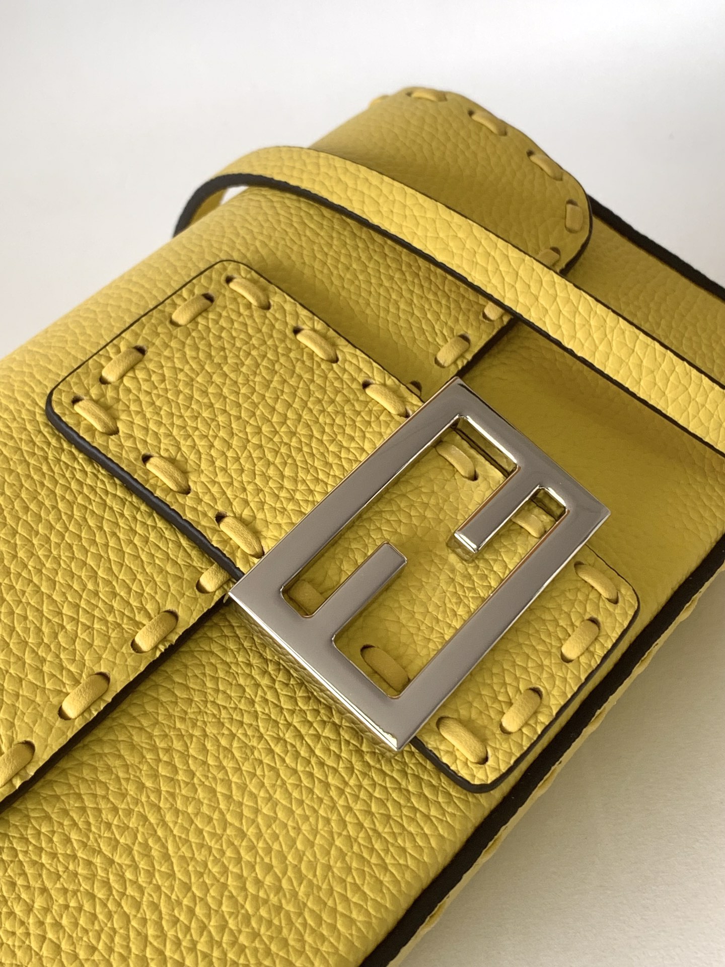 Fendi Mini Baguette Selleria With 309 Hand-sewn Topstitches Shoulder Bag Lemon Yellow 